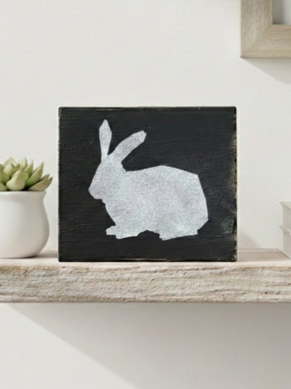Rustic Bunny Wood Block Decor | Handmade Farmhouse Shelf Sitter